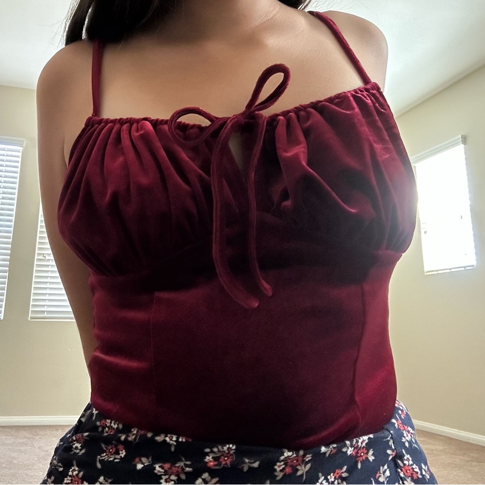 Burgundy Velvet Women's Bodysuit